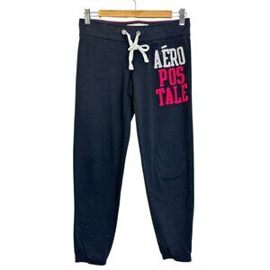 Vtg AeroPostale Women's Black Y2K Joggers Sz S Low Rise Spell Out Cotton Logo